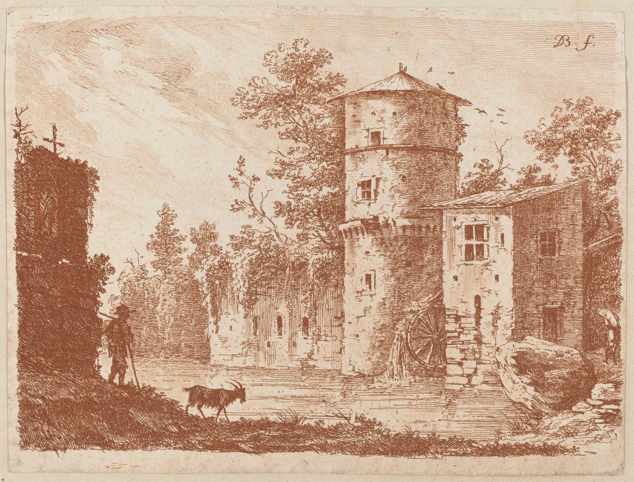 Oude Toren bij een Watermolen door Jean Jacques de Boissieu