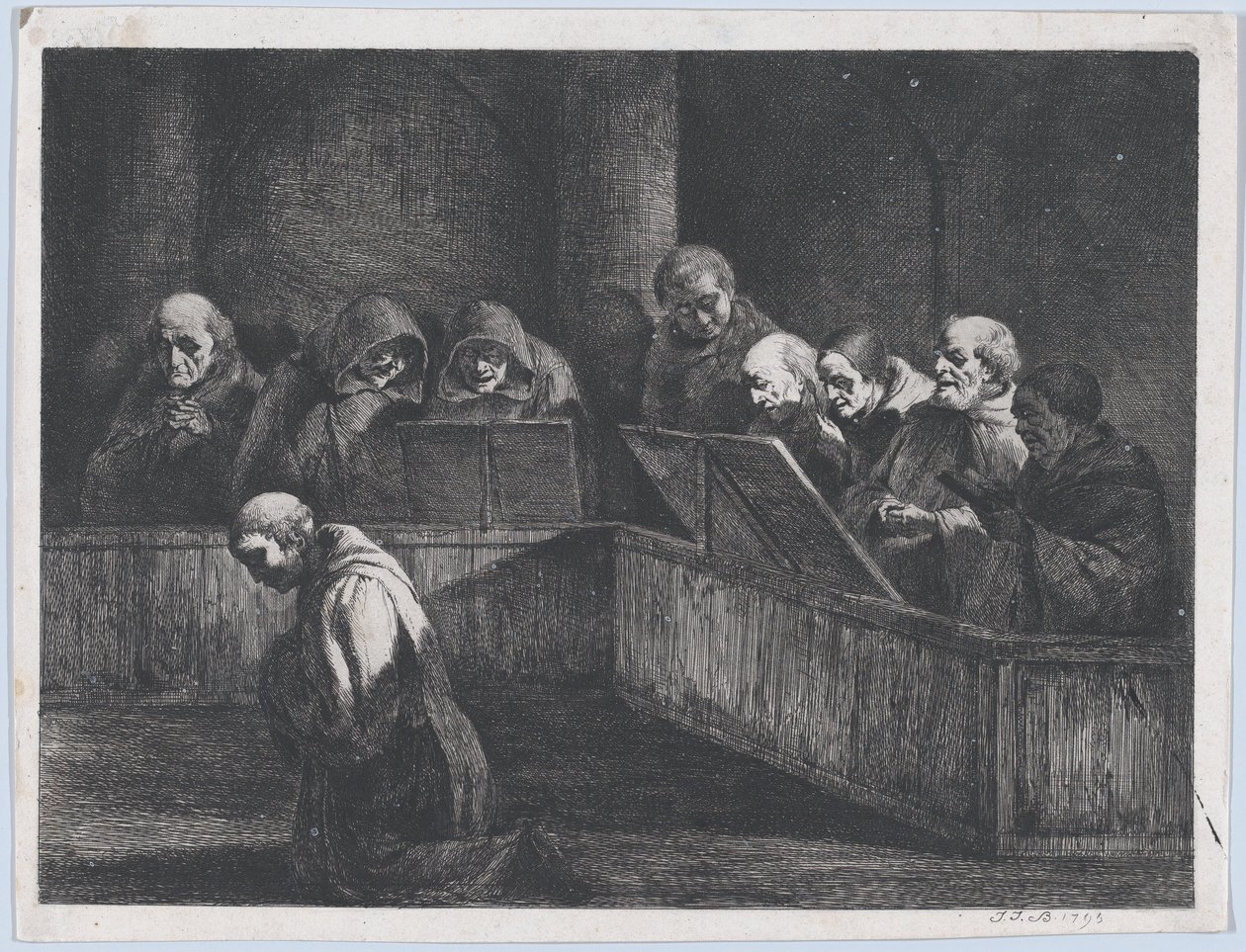 Monniken zingen, 1795 door Jean Jacques de Boissieu