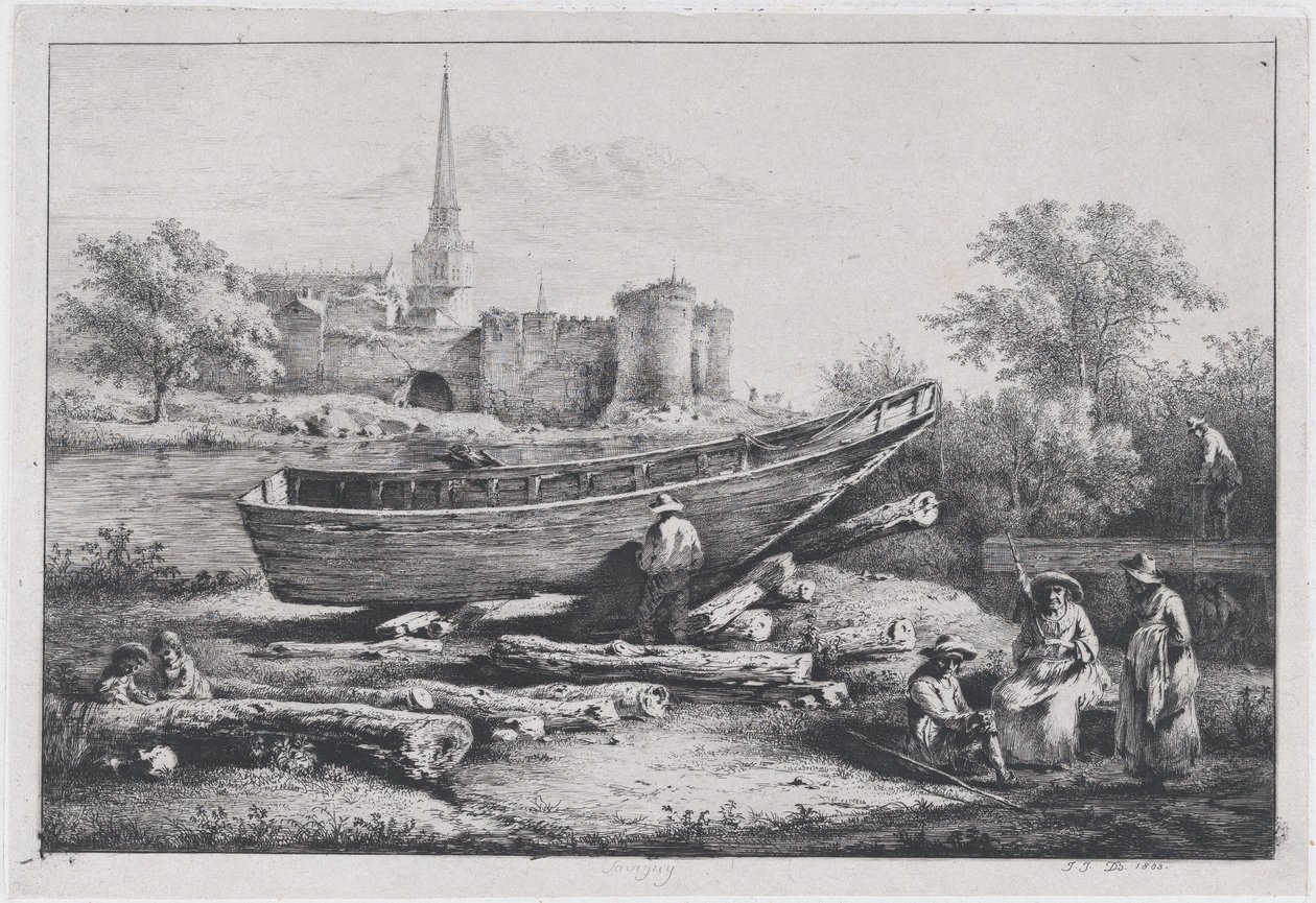De Bouwplaats in Savigny door Jean Jacques de Boissieu