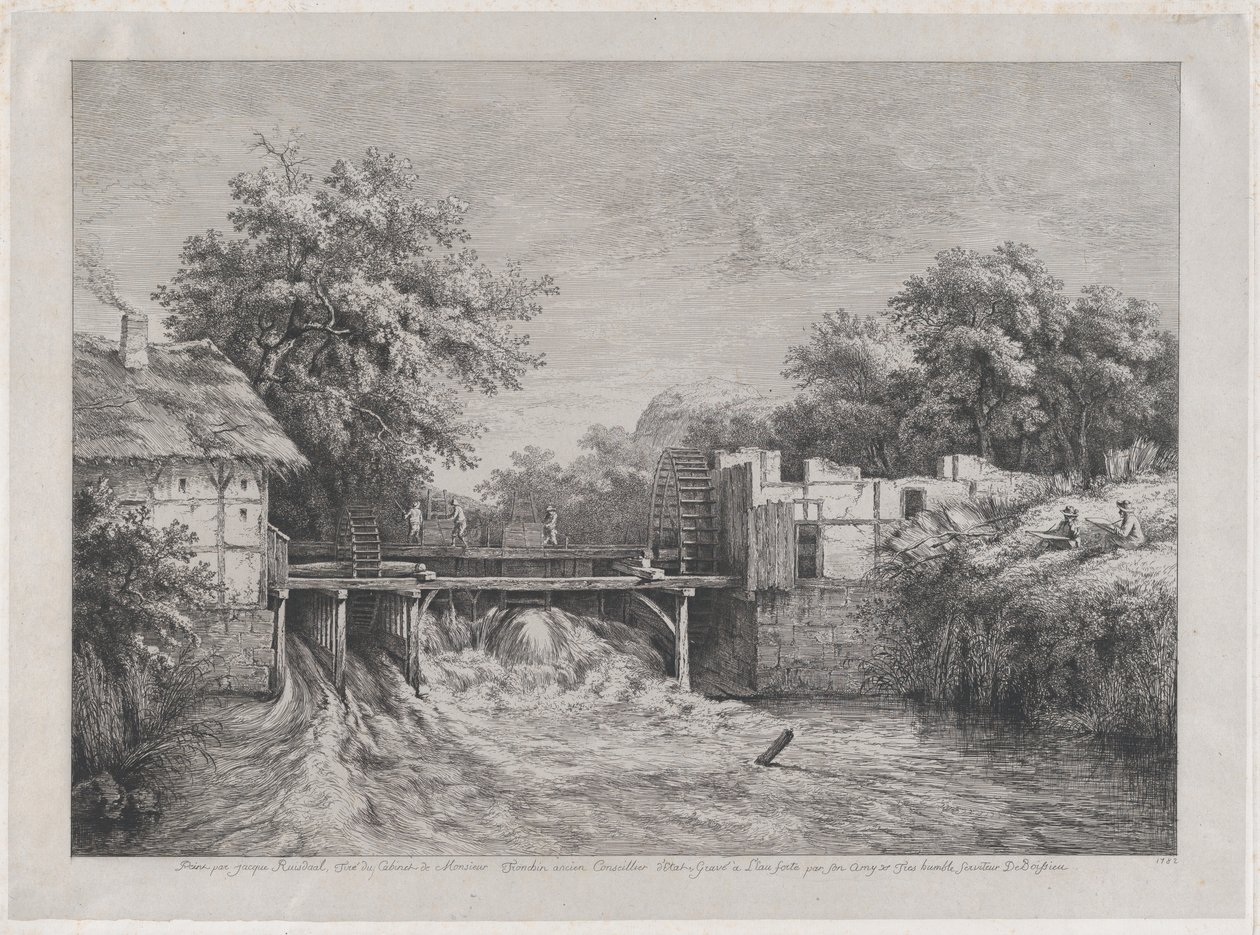 De watermolen, naar een schilderij van Ruisdaël, 1782 door Jean Jacques de Boissieu