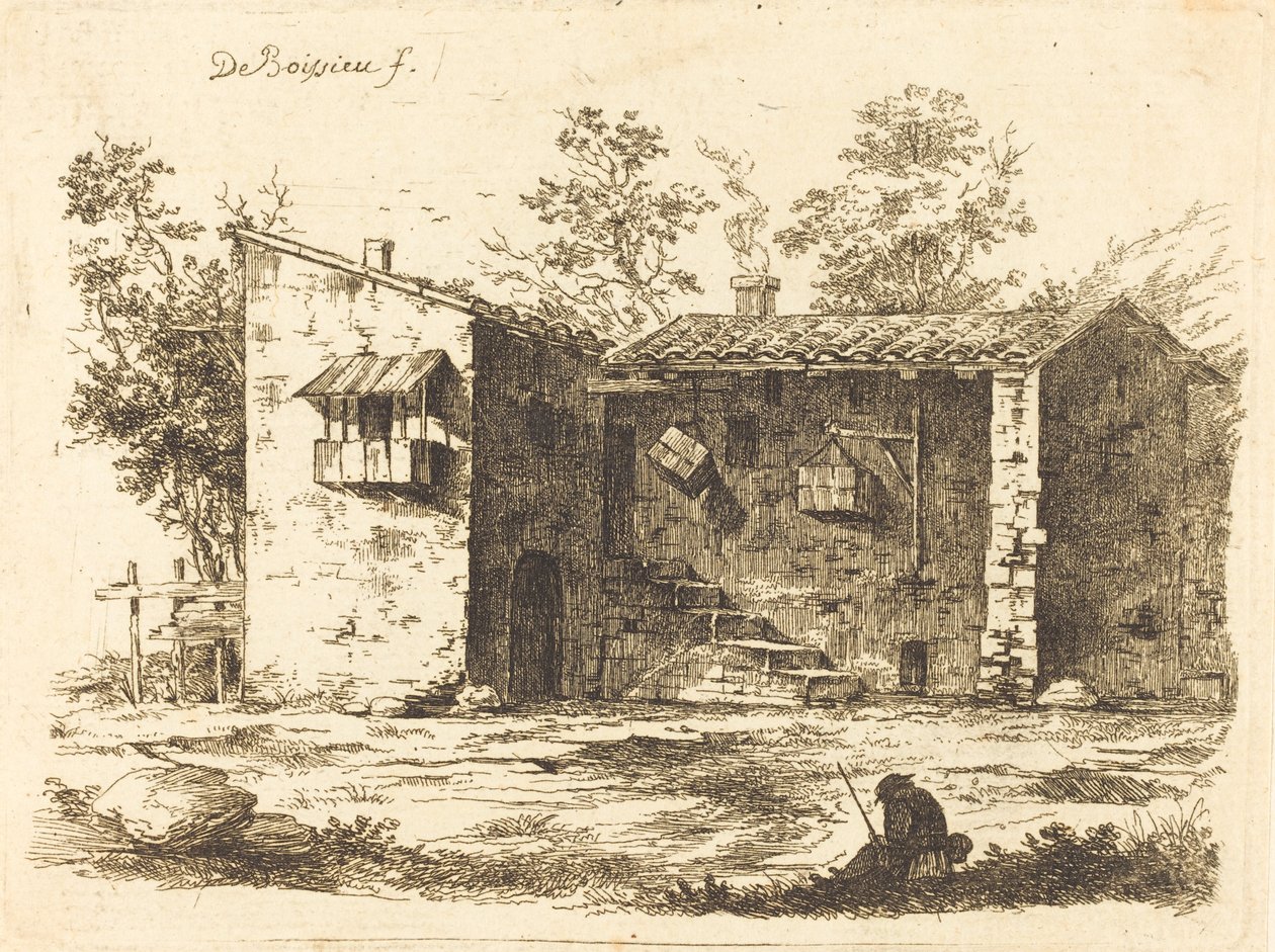 Twee Huizen met Dakpannen door Jean Jacques de Boissieu
