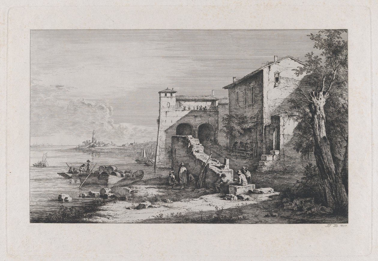 Zicht op het oude douanehuis in Rome door Jean Jacques de Boissieu