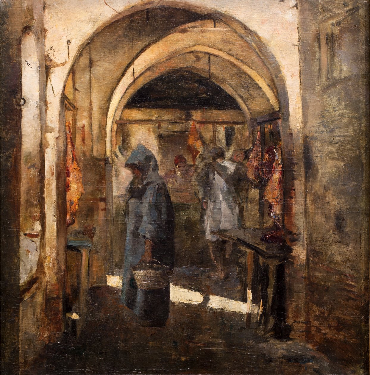 De slagerij, 2de helft 19de eeuw. (Olieverf op doek) door Jean Joseph Benjamin Constant