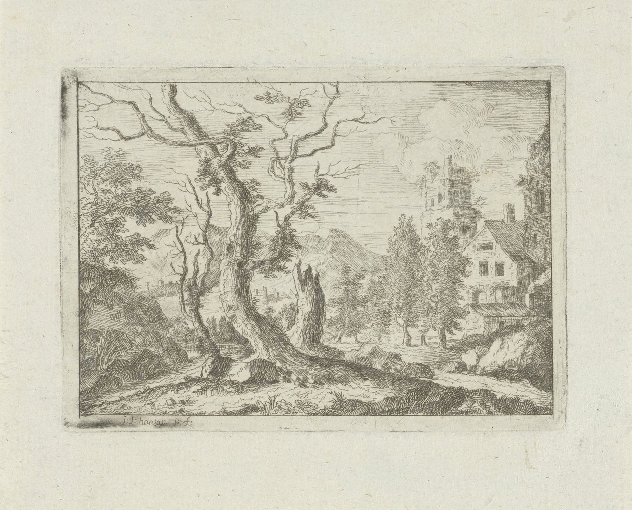 Drie dode bomen op een heuvel door Jean Joseph Hanson