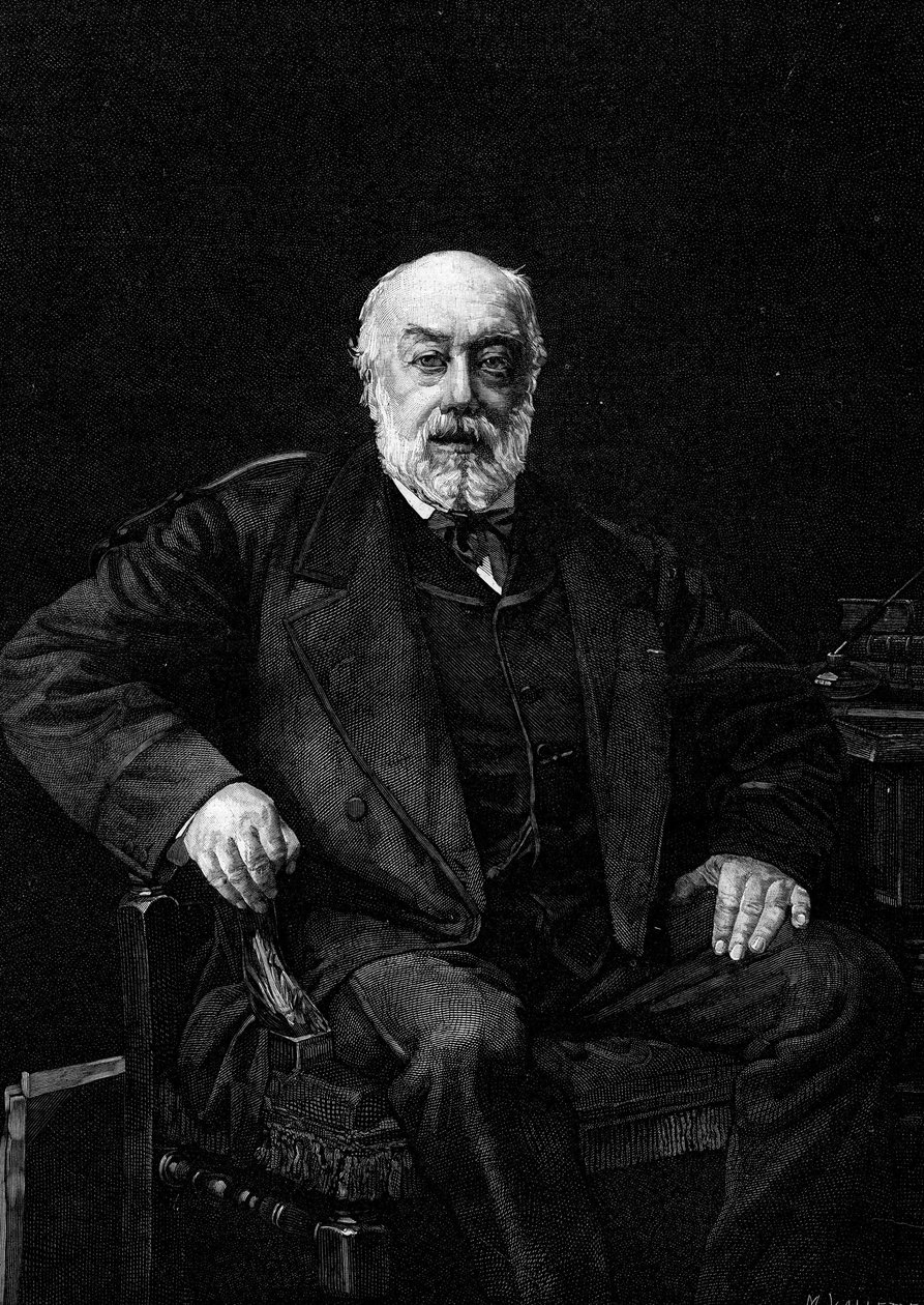 Portret van Gustave Nadaud (1820-1893), Franse zanger. Gravure naar het schilderij van Jean Joseph Weerts (1849-1927). In 
