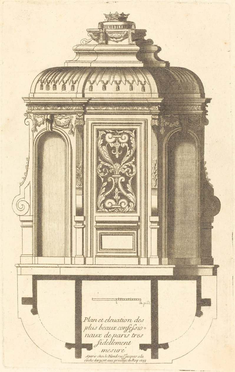 Plan en Elevatie van de Mooiste Biechtstoelen van Parijs, zeer getrouw gemeten door Jean Le Blond