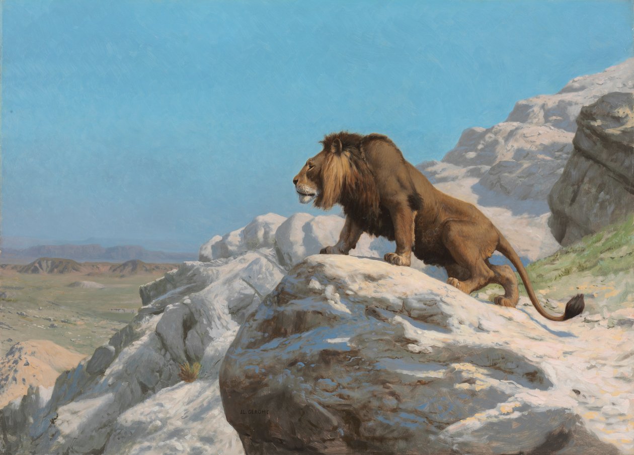 Leeuw op wacht door Jean Leon Gerome