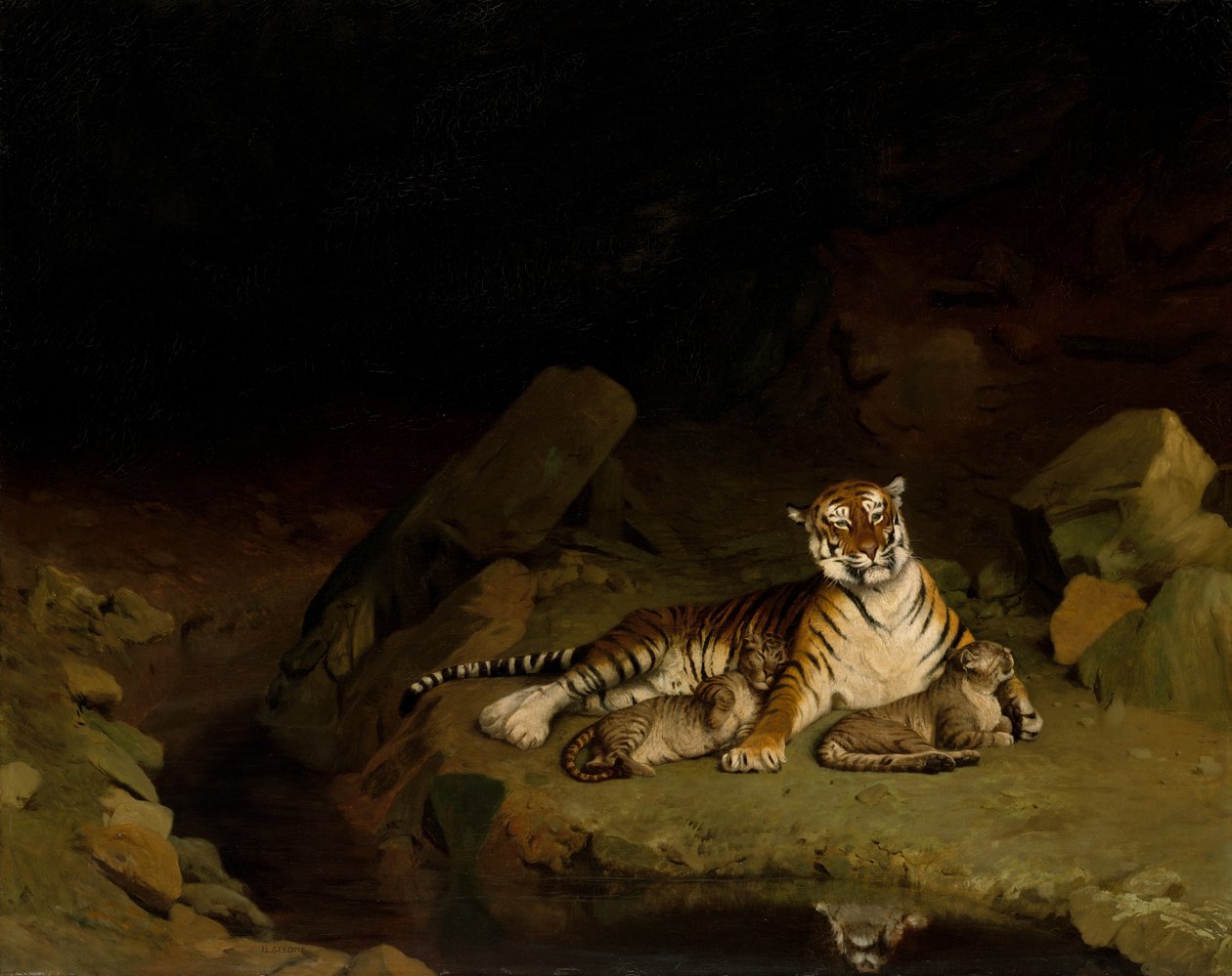 Tijger en Welpen, ca. 1884 door Jean Leon Gerome