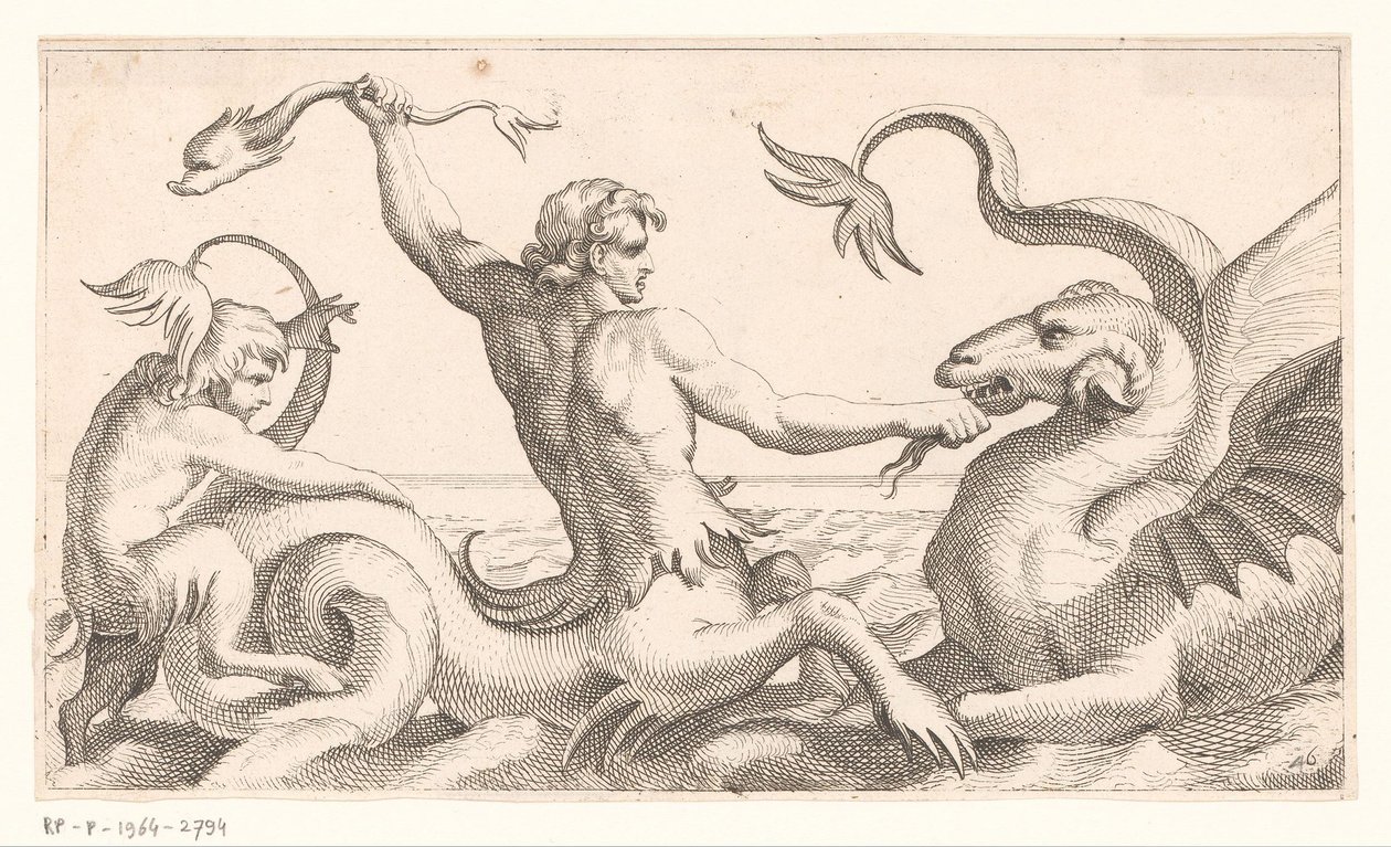 Triton in gevecht met een zeemonster door Jean Lepautre (attributed to)