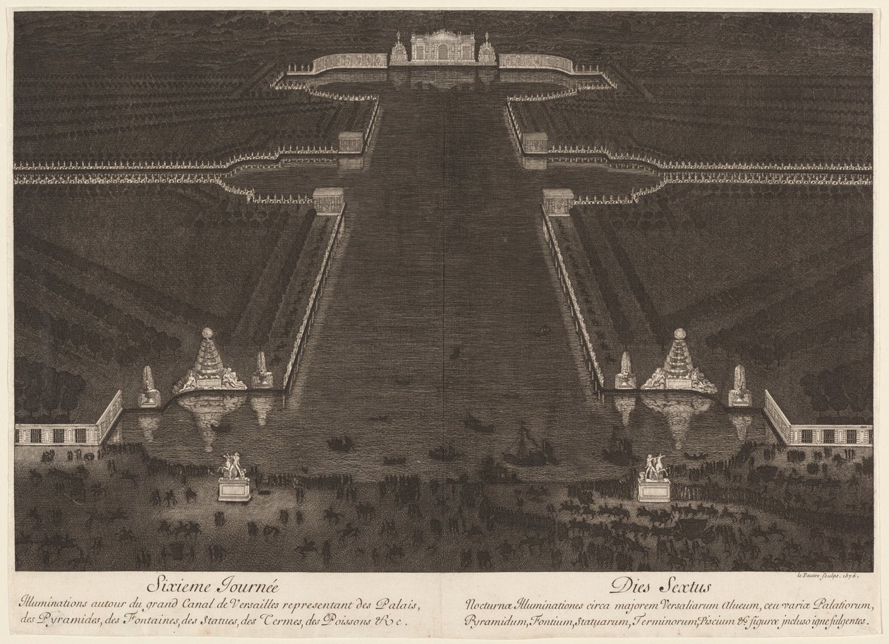 Verlichtingen rond het Grote Kanaal van Versailles door Jean Lepautre