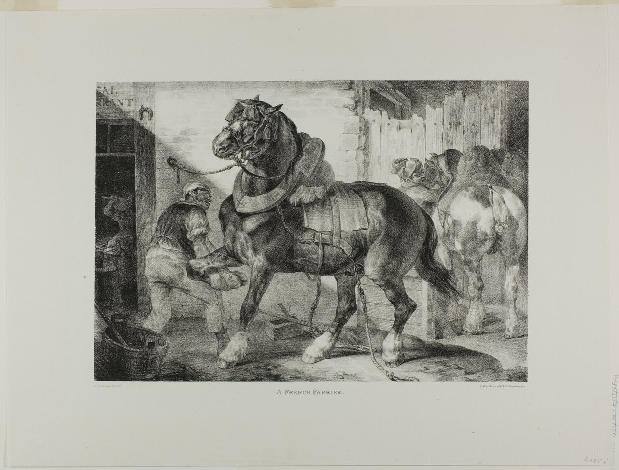 Een Franse hoefsmid, plaat 12 uit Diverse onderwerpen Naar het leven en op steen getekend (De Engelse suite) door Jean Louis André Théodore Géricault