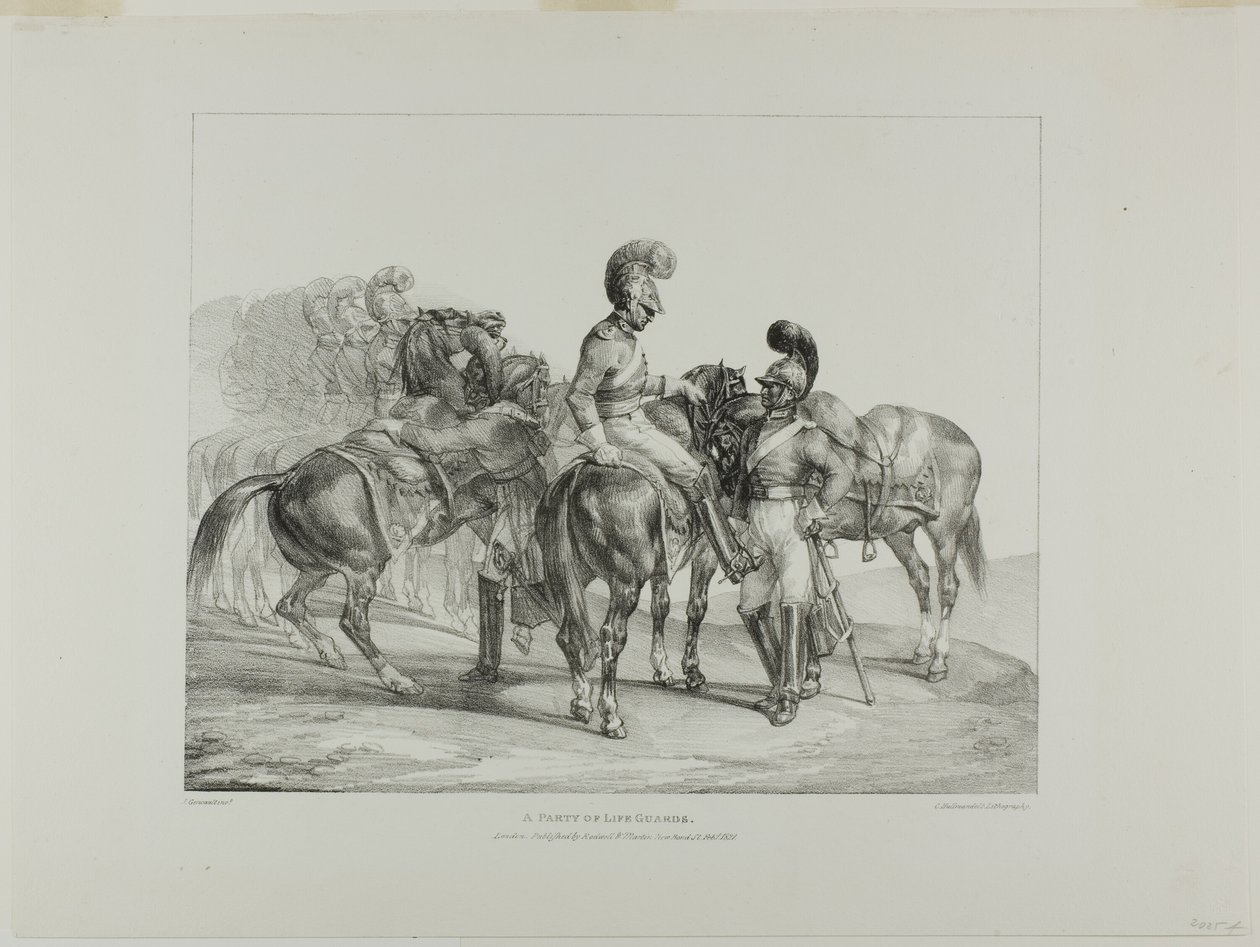 A Party of Life Guards, plaat 5 uit Diverse onderwerpen Naar het leven en op steen getekend (De Engelse suite) door Jean Louis André Théodore Géricault