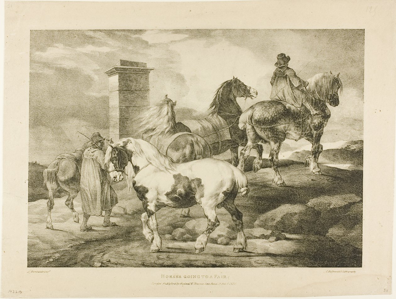 Paarden op weg naar een kermis, plaat 3 van Diverse onderwerpen Getekend uit het leven op steen door Jean Louis André Théodore Géricault