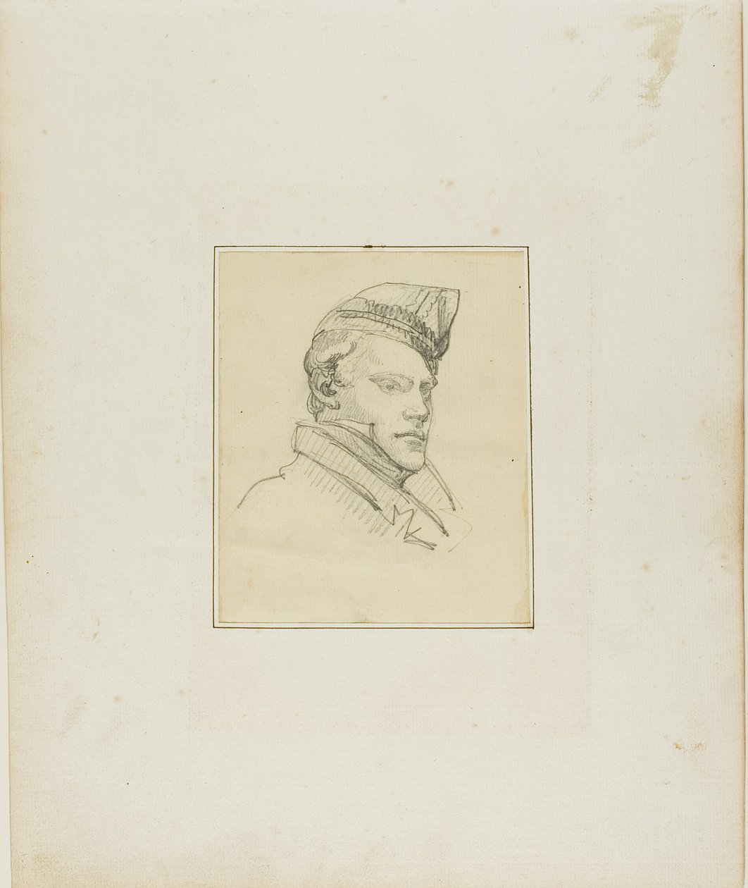 Portret van een jonge man met een militaire pet door Jean Louis André Théodore Géricault