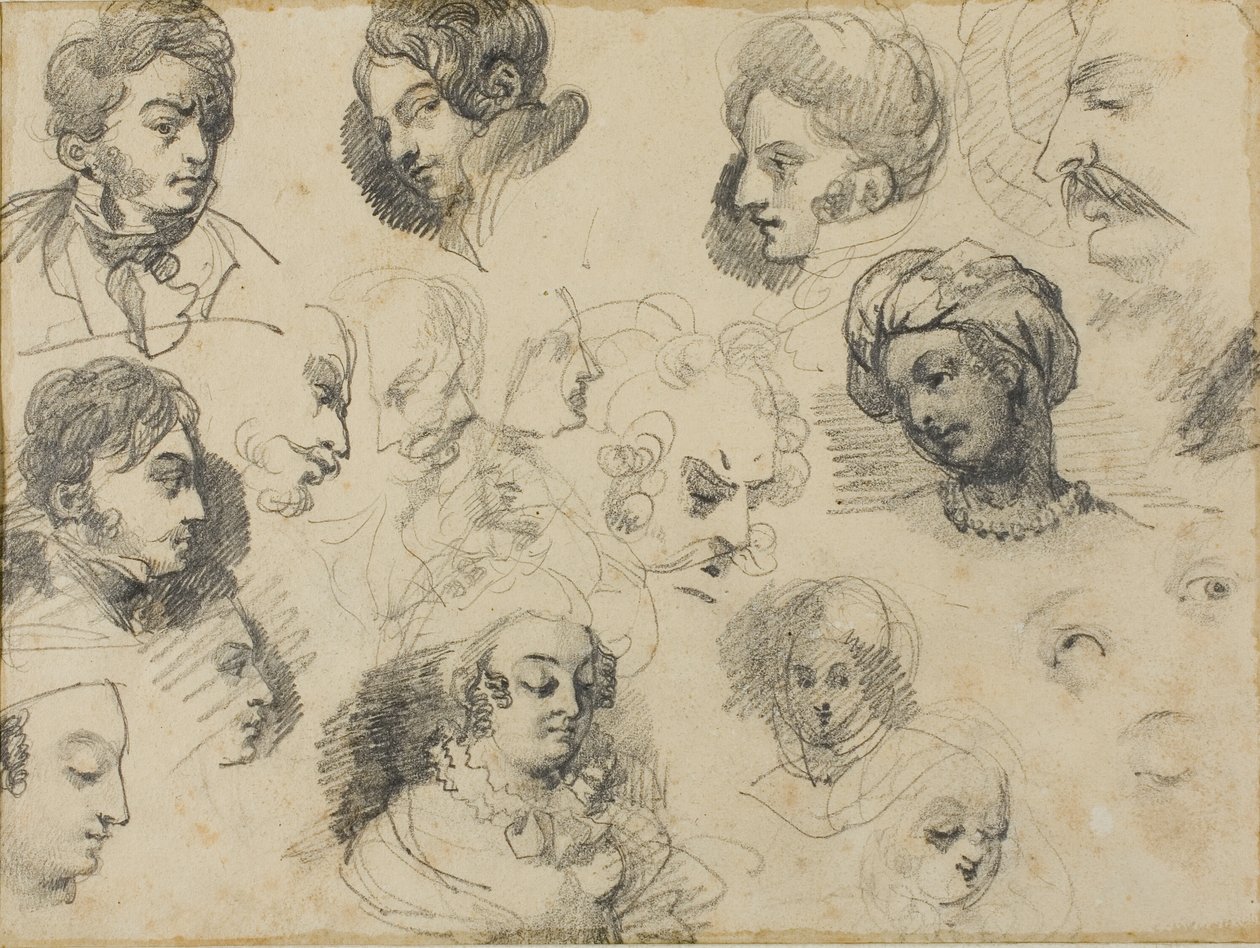 Schetsen van hoofden door Jean Louis André Théodore Géricault