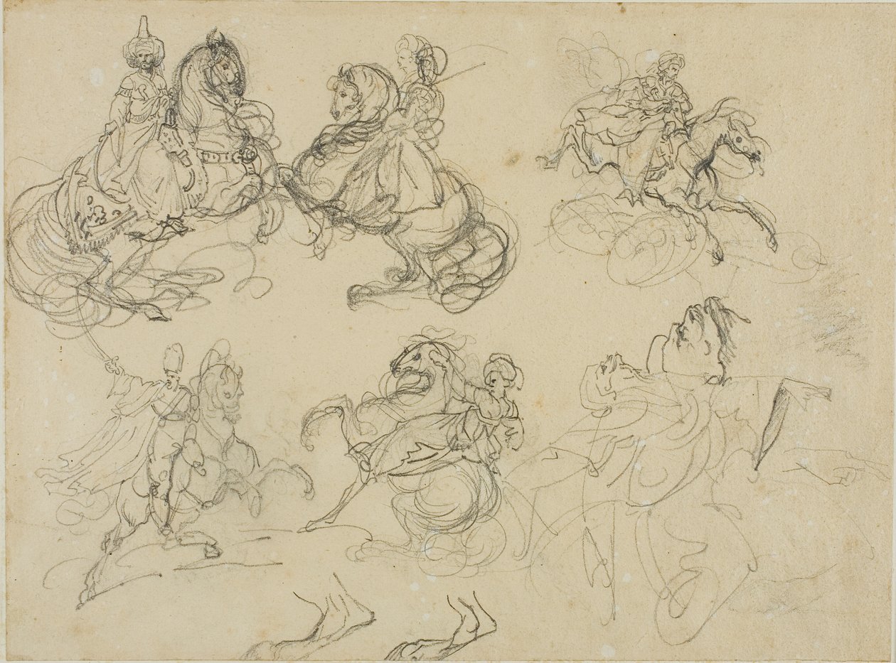 Schetsen van Oosterse ruiters door Jean Louis André Théodore Géricault