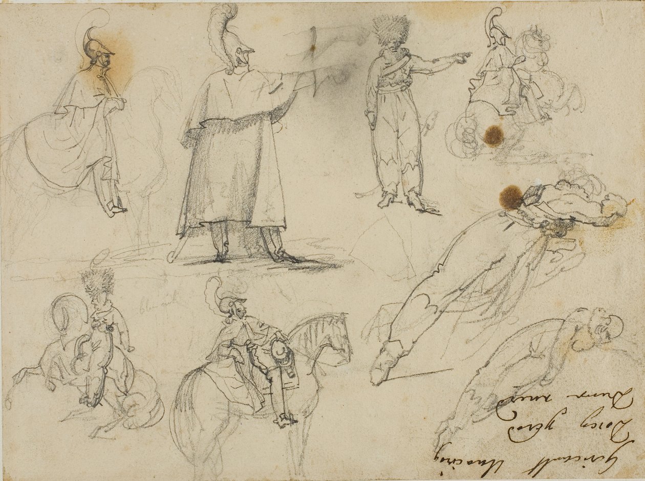 Schetsen van soldaten en paarden door Jean Louis André Théodore Géricault