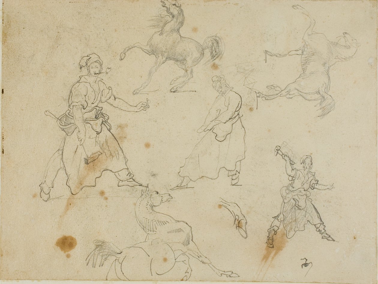 Studies van smeden en paarden door Jean Louis André Théodore Géricault