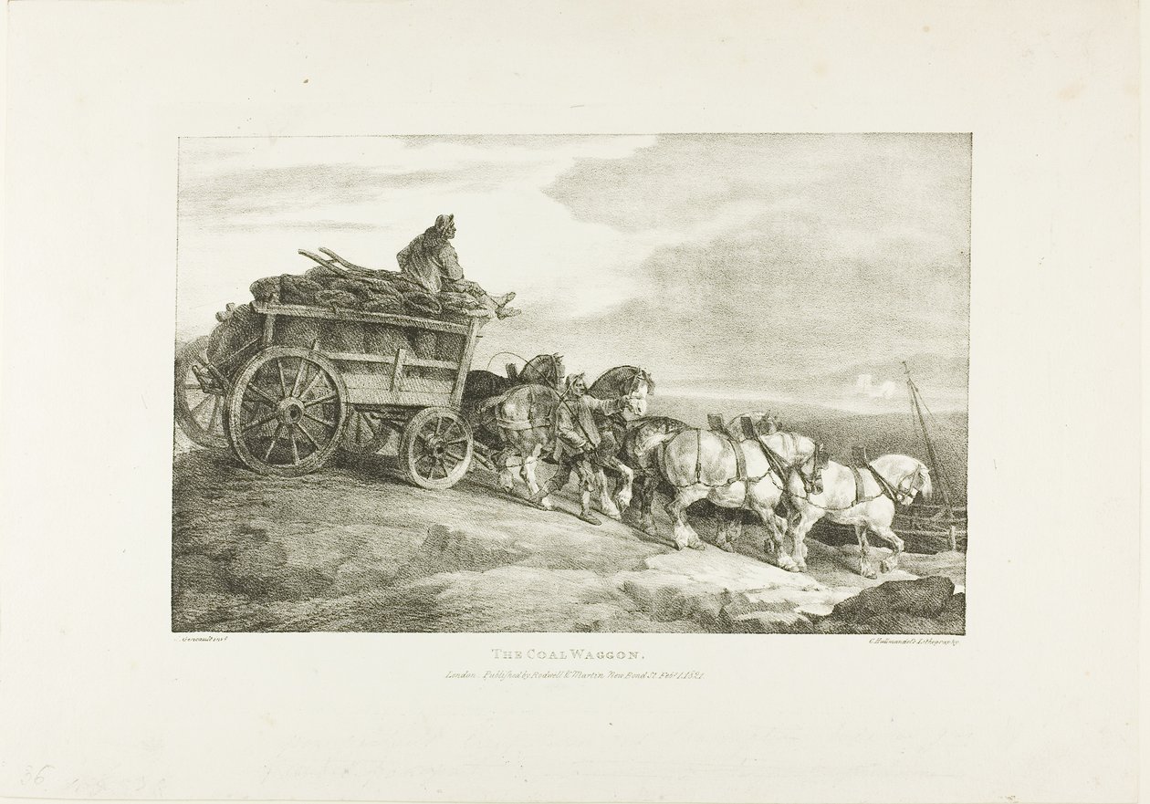 De kolenwagen, plaat 7 uit Diverse onderwerpen Getekend uit het leven op steen door Jean Louis André Théodore Géricault