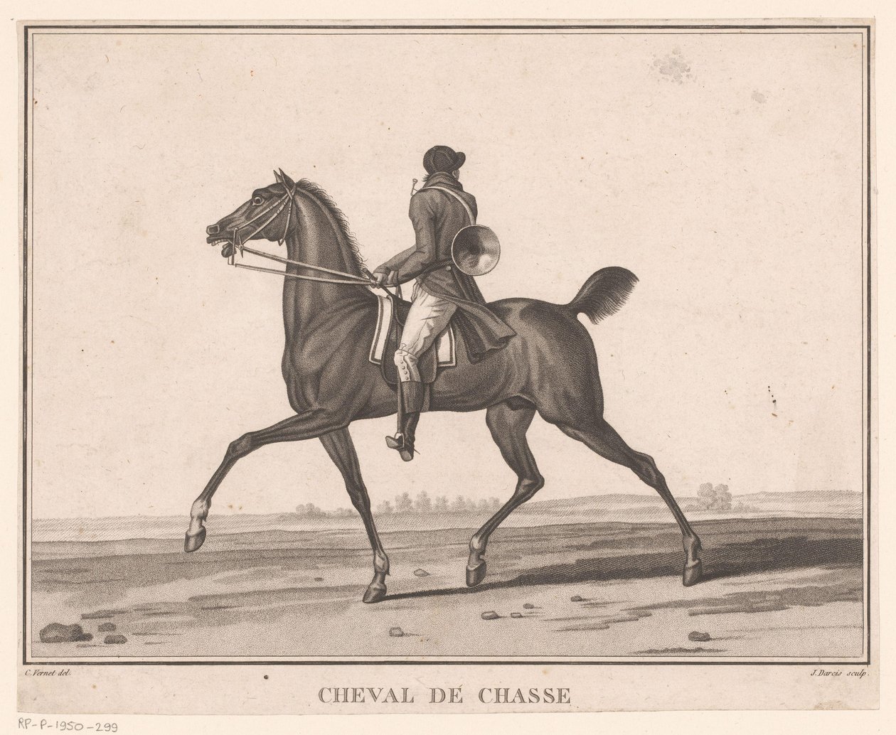 Ruiter te paard met jachthoorn door Jean Louis Darcis