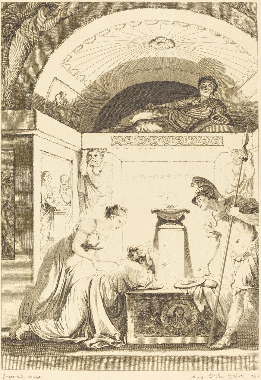De matrone van Efeze door Jean Louis Delignon and Antoine Jean Duclos after Jean Honoré Fragonard
