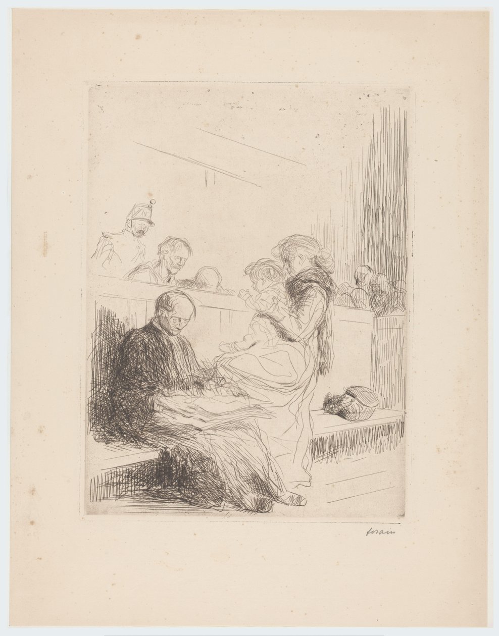 Advocaat met klanten voor de rechtbank door Jean Louis Forain (signed by artist)