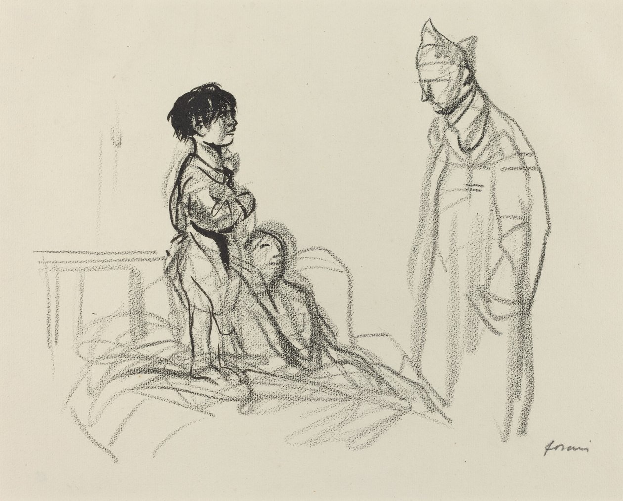 Moeder en Kind Bezocht door Soldaat in Ziekenhuis, ca. 1914-1919 door Jean Louis Forain