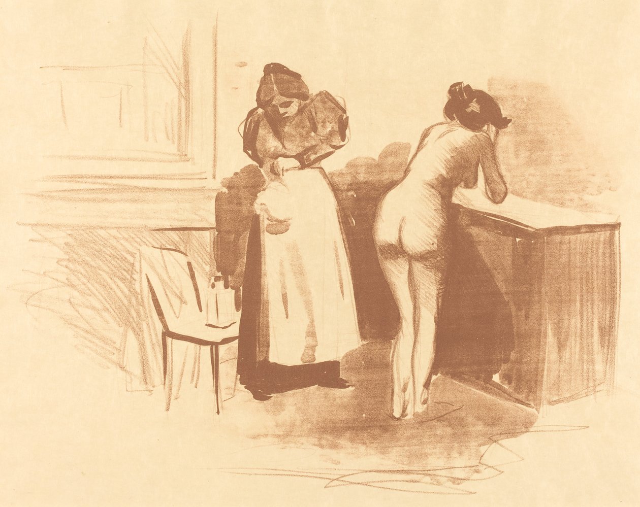 De massage met grove haarhandschoen door Jean Louis Forain