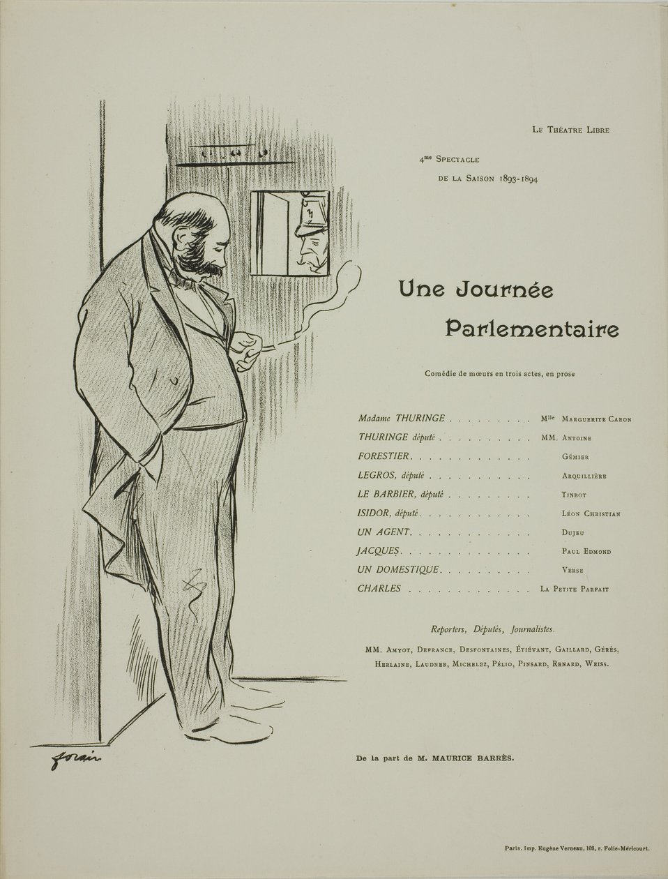 Theaterprogramma voor Une Journee Parlementaire door Jean Louis Forain