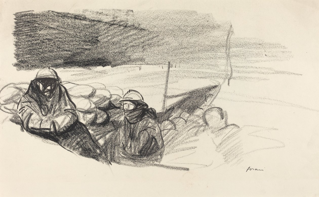 Twee soldaten in een loopgraaf door Jean Louis Forain