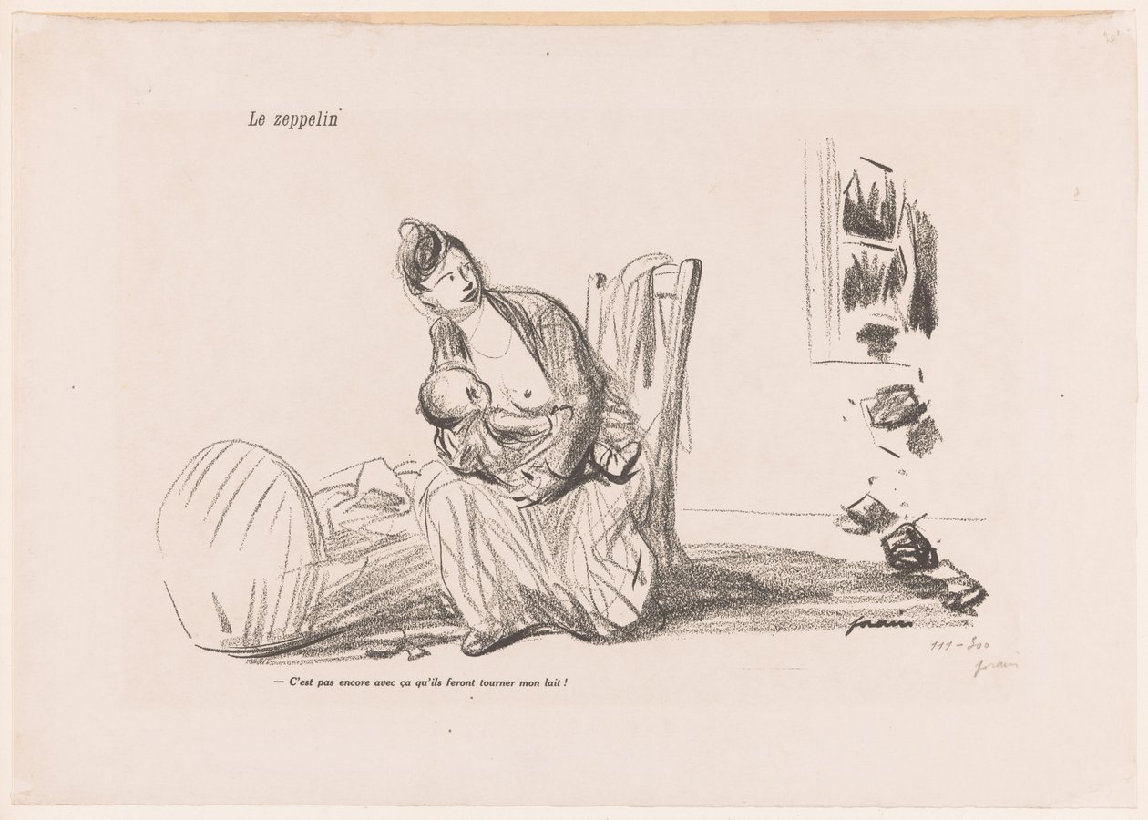 Vrouw geeft borstvoeding terwijl de ruiten springen door Jean-Louis Forain