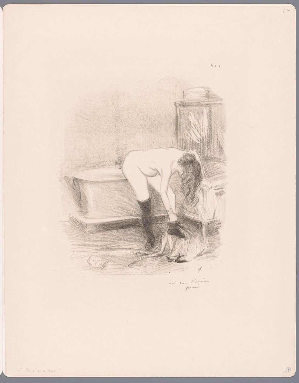 Vrouw ontkleedt zich in de badkamer door Jean Louis Forain