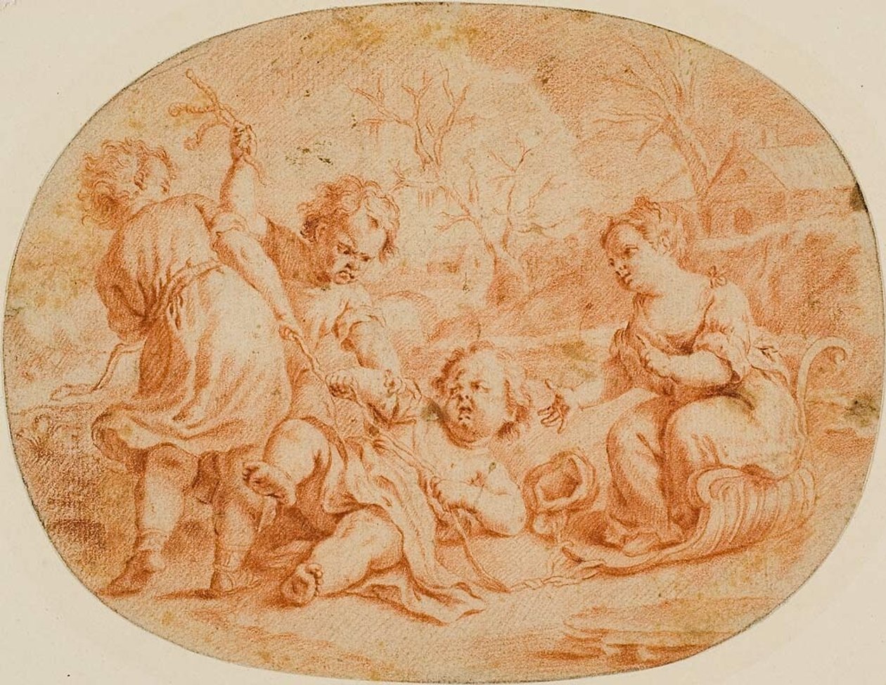 Allegorische scène met ruziënde kinderen door Jean Marc Nattier