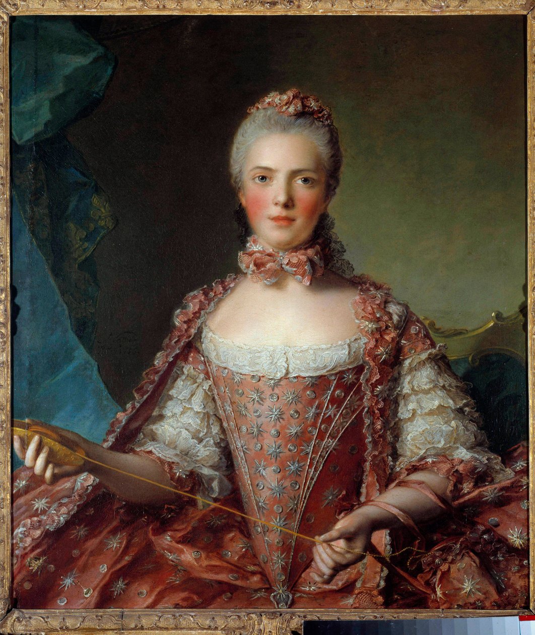 Portret van Madame Adélaïde van Frankrijk die knopen maakt door Jean Marc Nattier