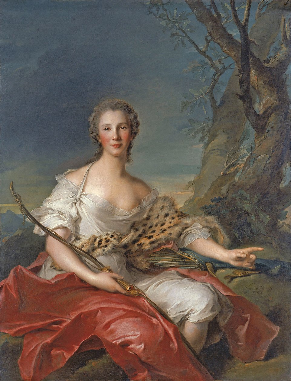 Portret van Madame Bouret als Diana door Jean Marc Nattier
