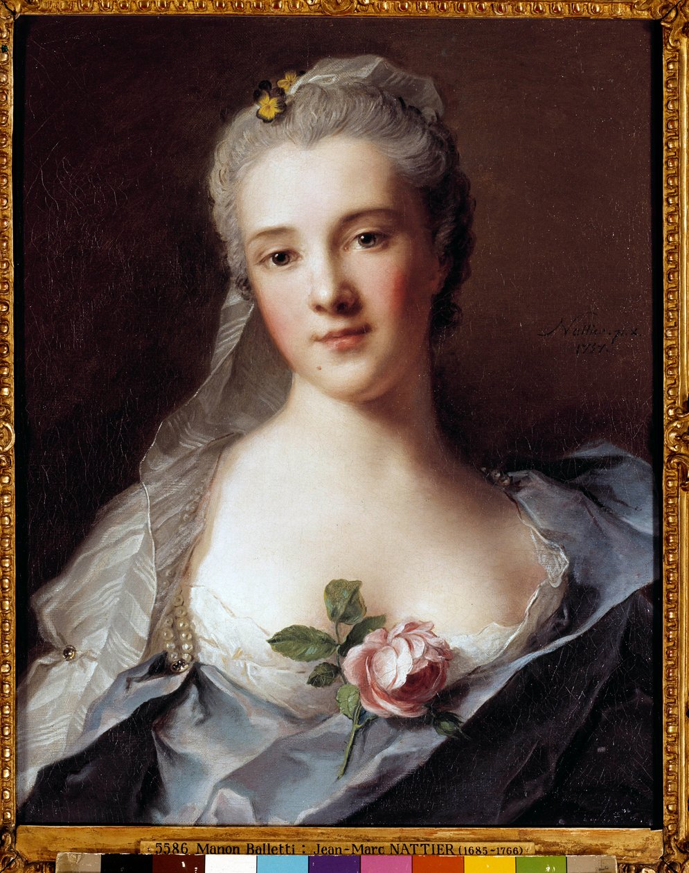 Portret van Manon Balletti (1740-1776), vrouw van architect Jean François Blondel (1705-1774) (schilderij) door Jean Marc Nattier