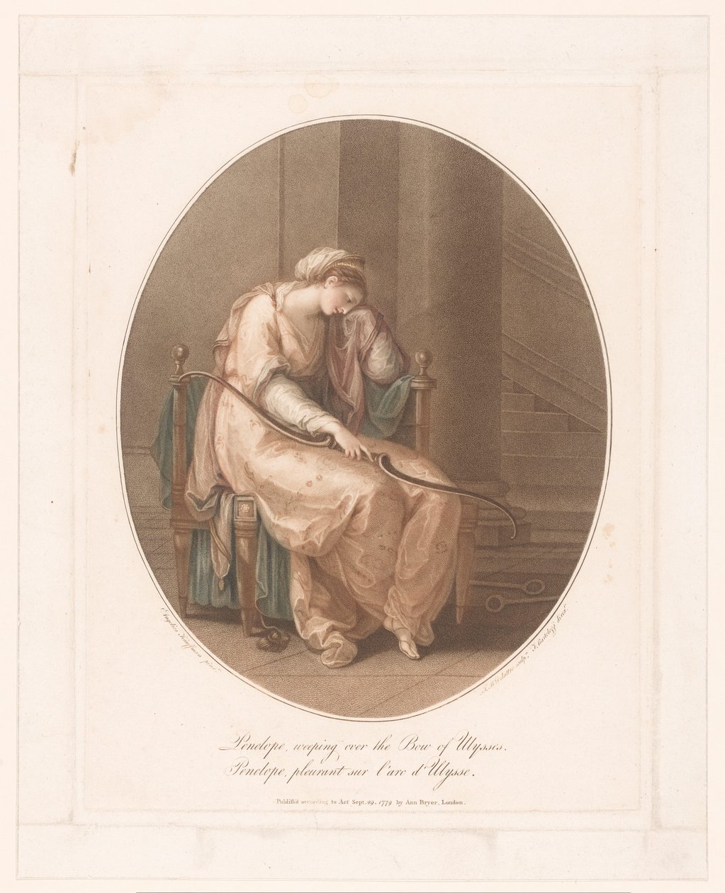 Penelope wenend met de boog van Odysseus in haar hand door Jean Marie Delattre