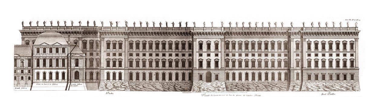 Het Louvre in Parijs, project van Gian Lorenzo Bernini: elevatie van de hoofdgevel aan de Seine - Uit 