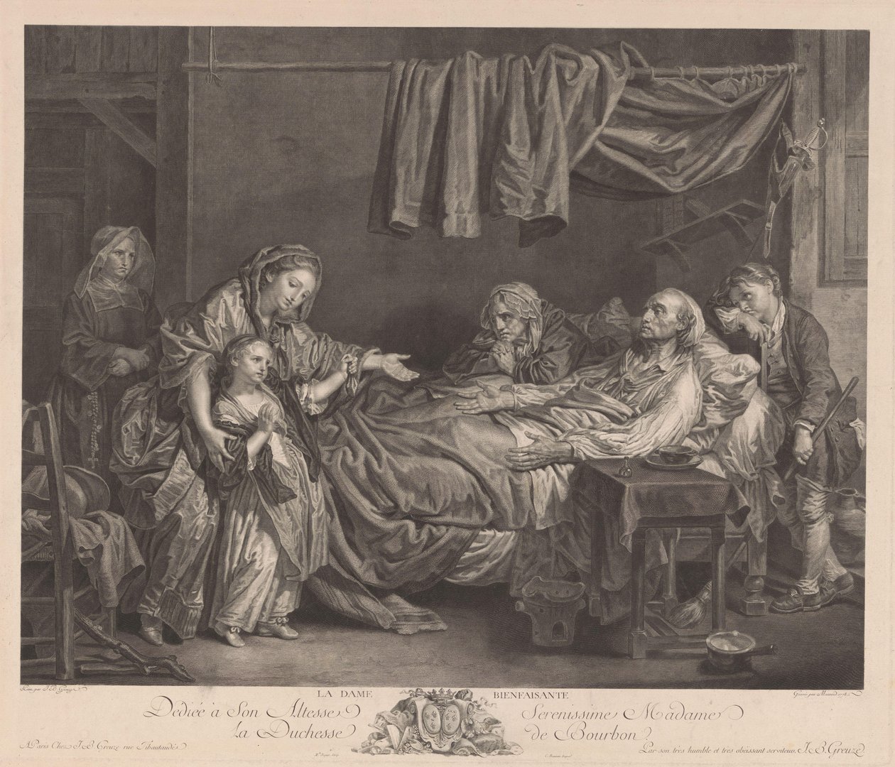 Familie rond een ziekbed door Jean Massard