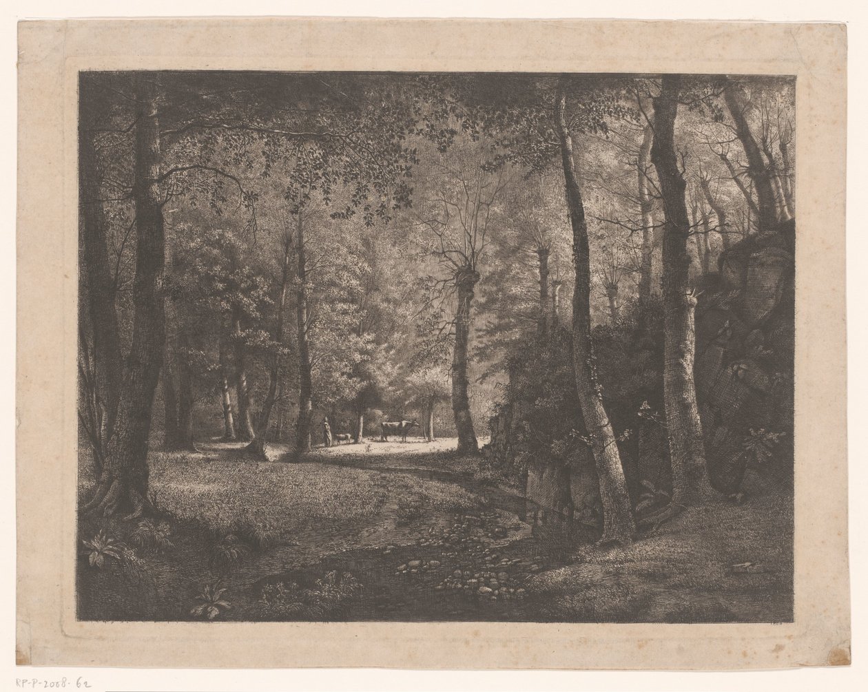 Herderin in het bos van Rochecardon door Jean Michel Grobon