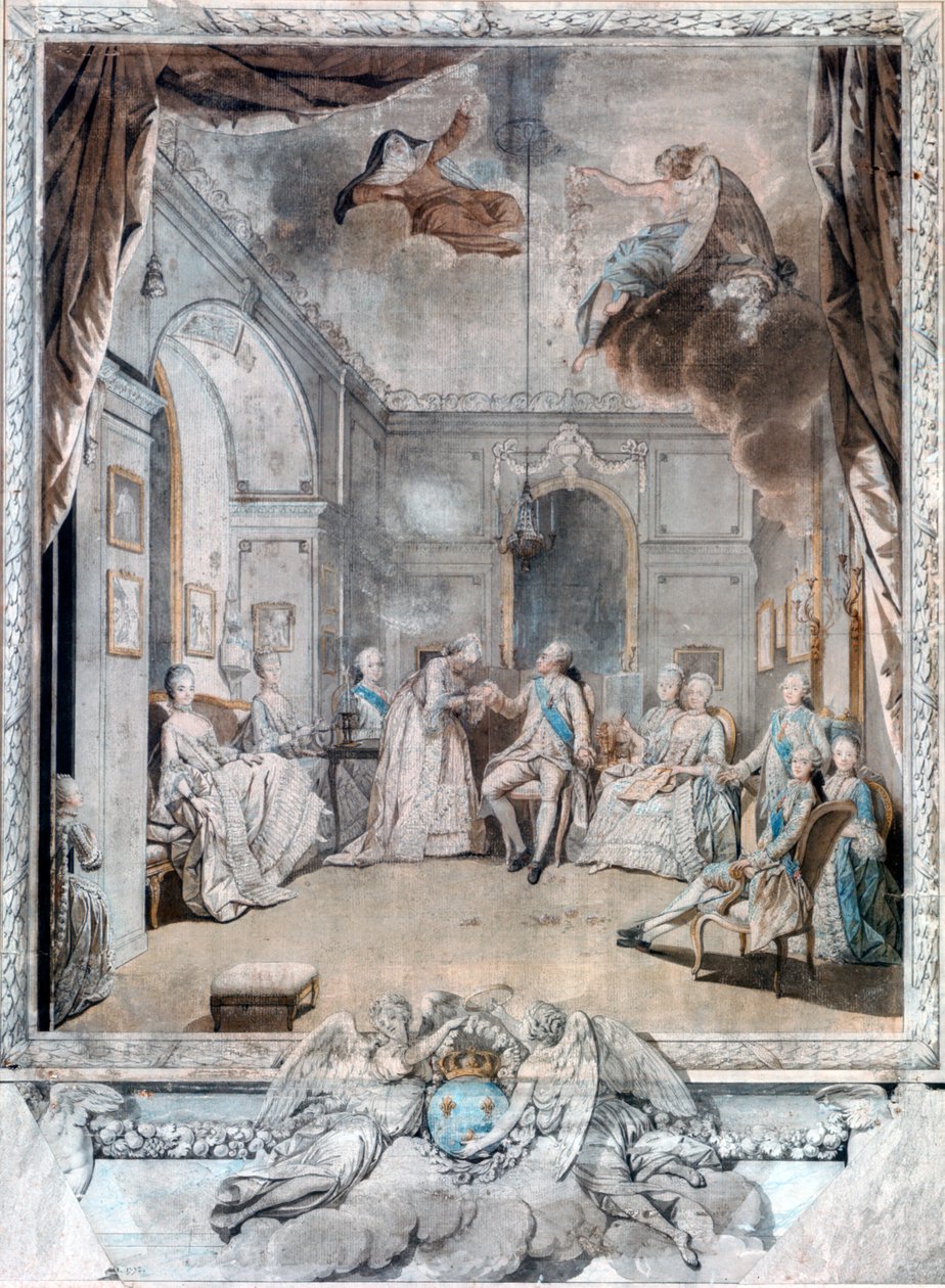Mme Louise neemt afscheid van haar zoon, 1772 door Jean Michel the Younger Moreau