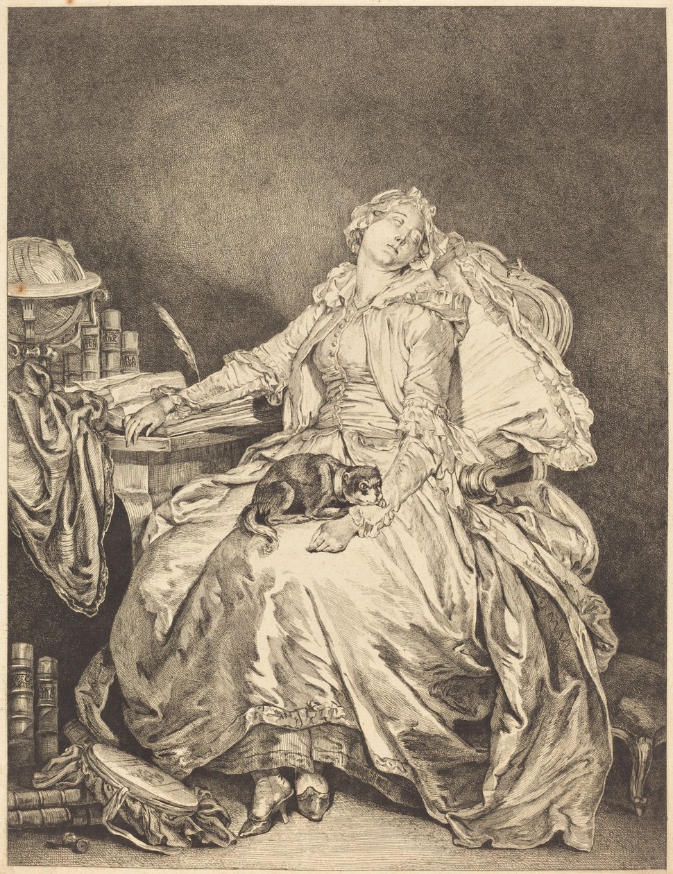 De slapende filosofie door Jean Michel Moreau after Jean Baptiste Greuze