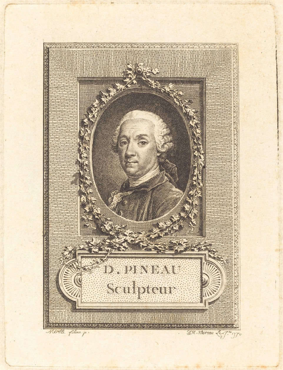 D. Pineau, Beeldhouwer door Jean Michel Moreau after Pierre Paul Merelle