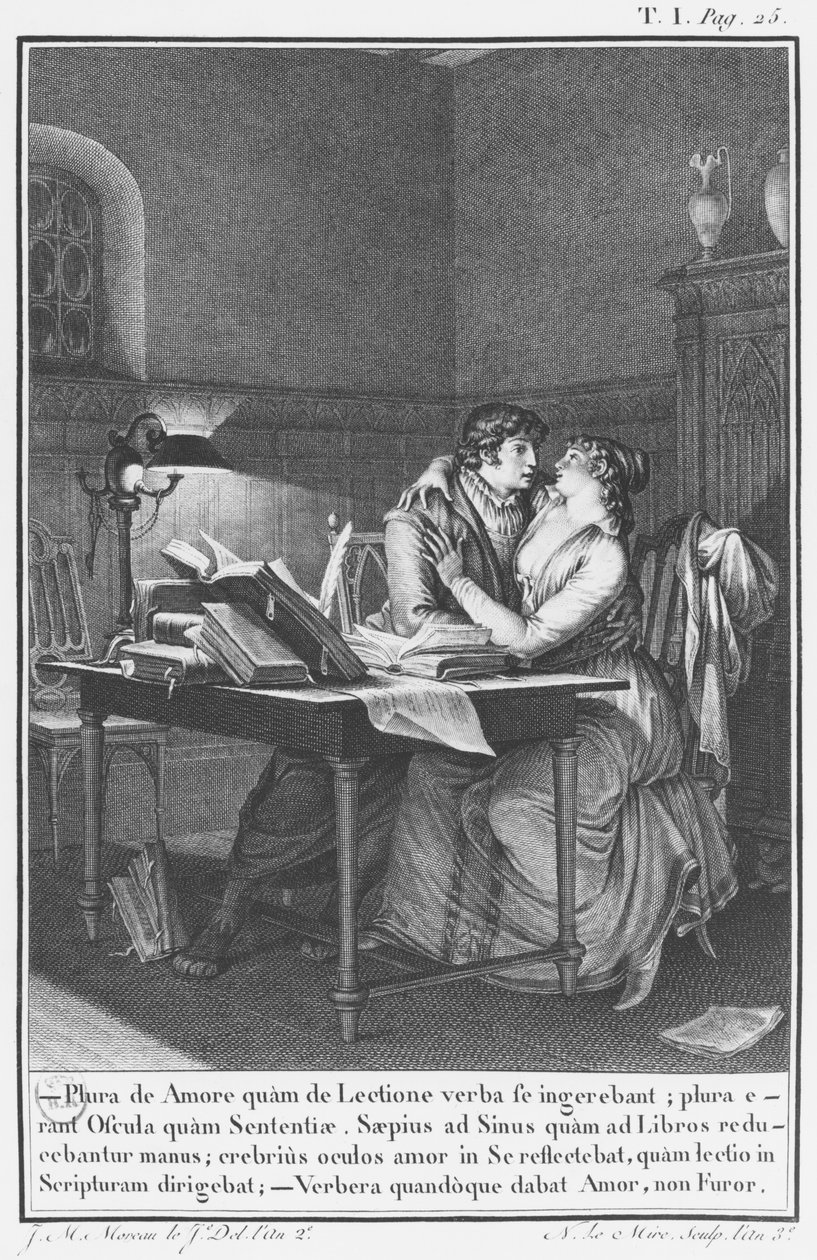 Heloise en Abelard in hun studeerkamer, illustratie uit 
