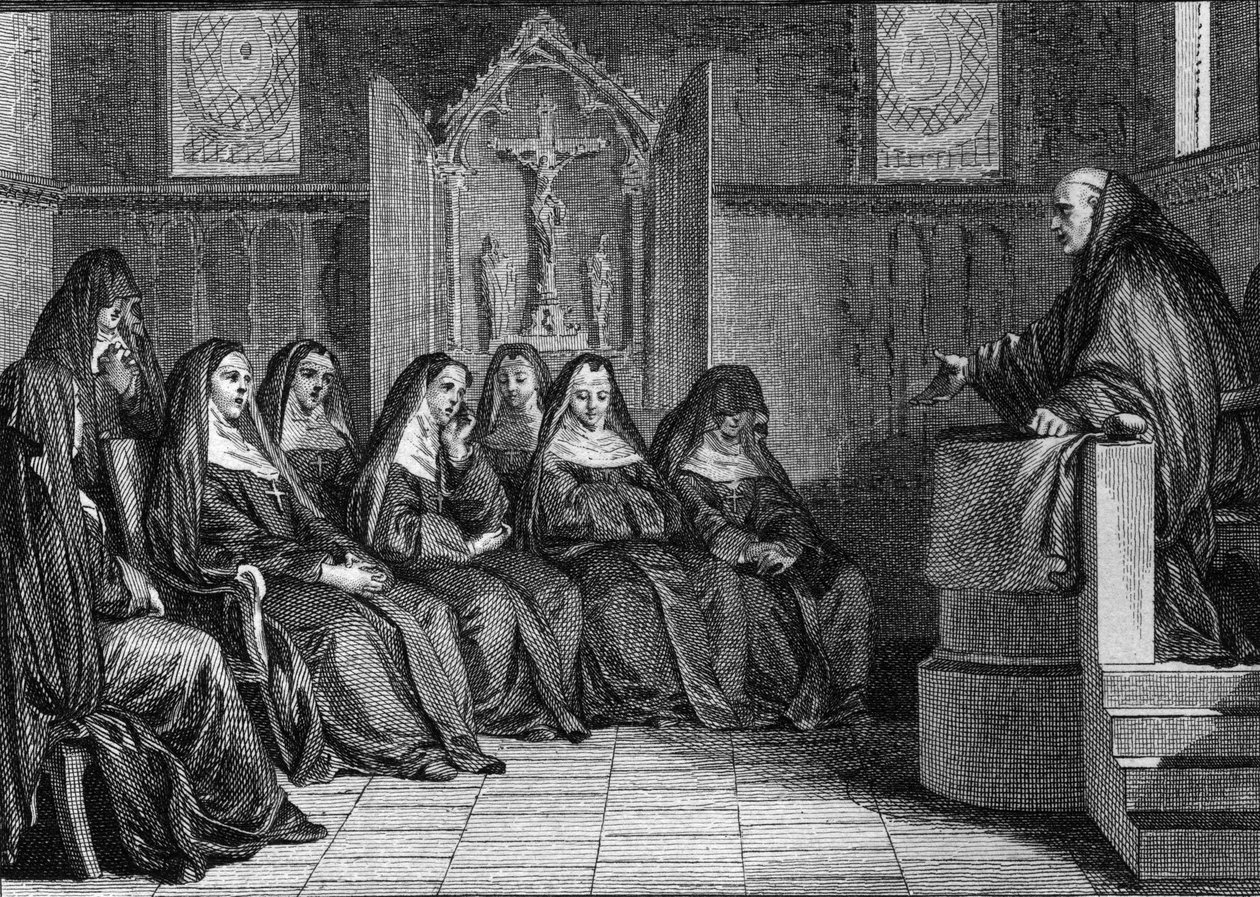 Abelard en Heloise: Pierre Abelard werd monnik van de abdij van Saint Denis. Gravure door Jean Michel Moreau, genaamd Moreau le Jeune door Jean Michel the Younger Moreau