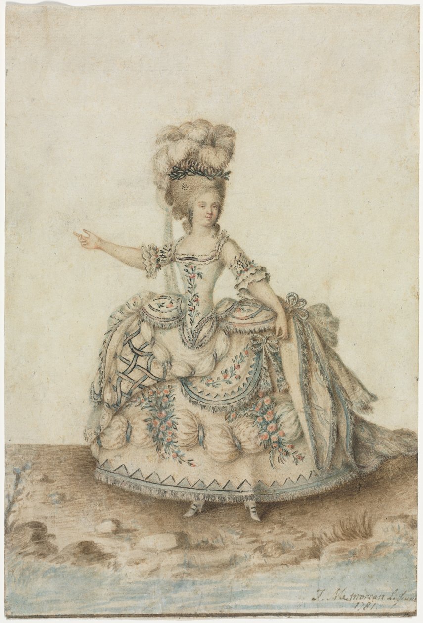 Kostuumstudie voor Operazanger door Jean Michel the Younger Moreau