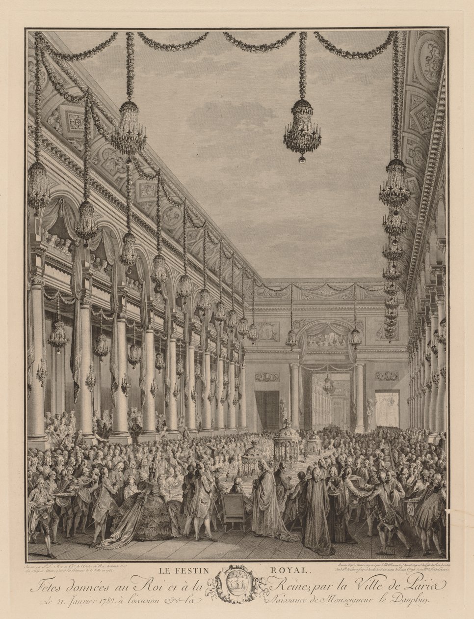 Het koninklijke feestmaal in het stadhuis, 21 januari 1782 door Jean Michel the Younger Moreau