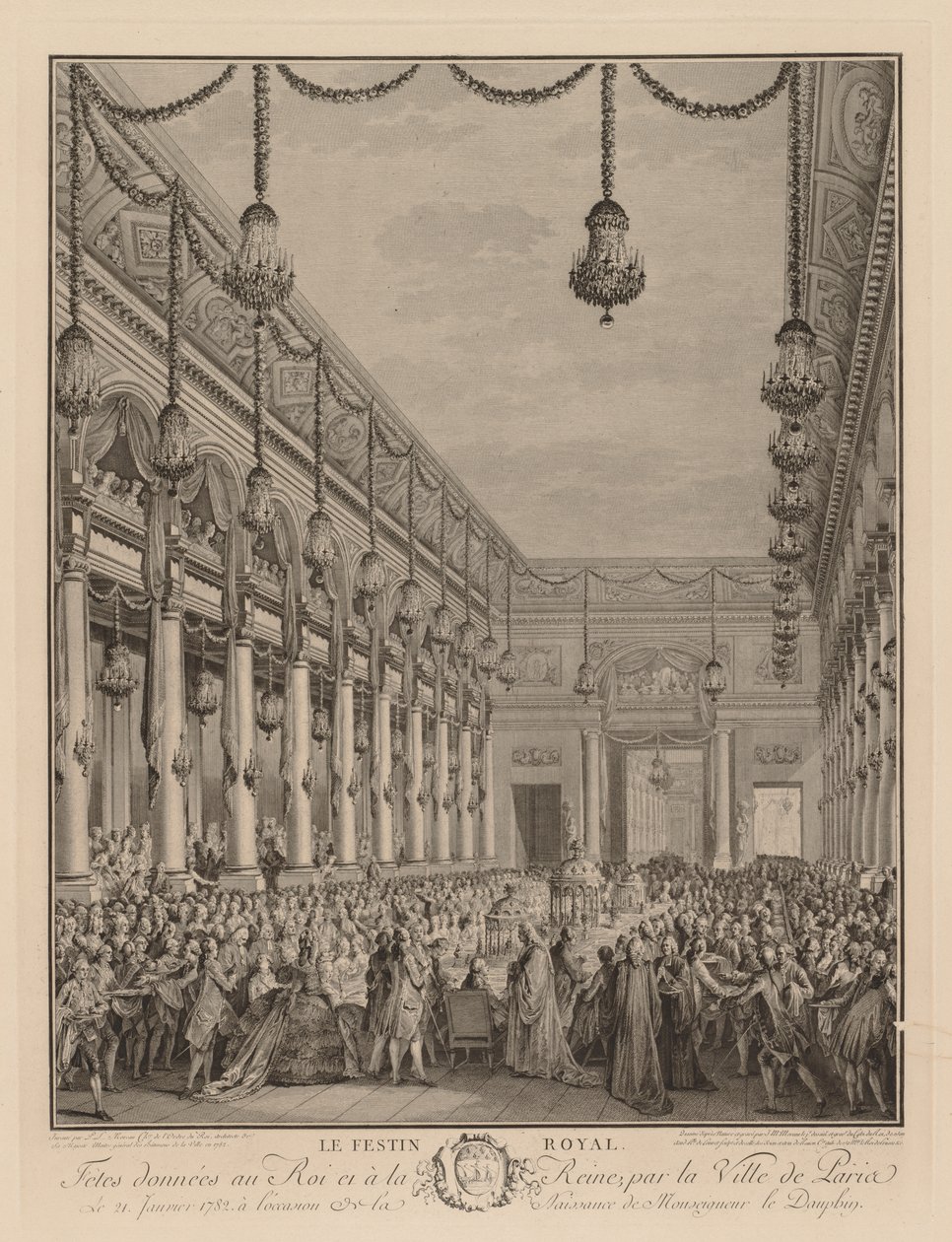 Koninklijk Feest in het Hôtel de Ville, 21 januari 1782 door Jean Michel the Younger Moreau