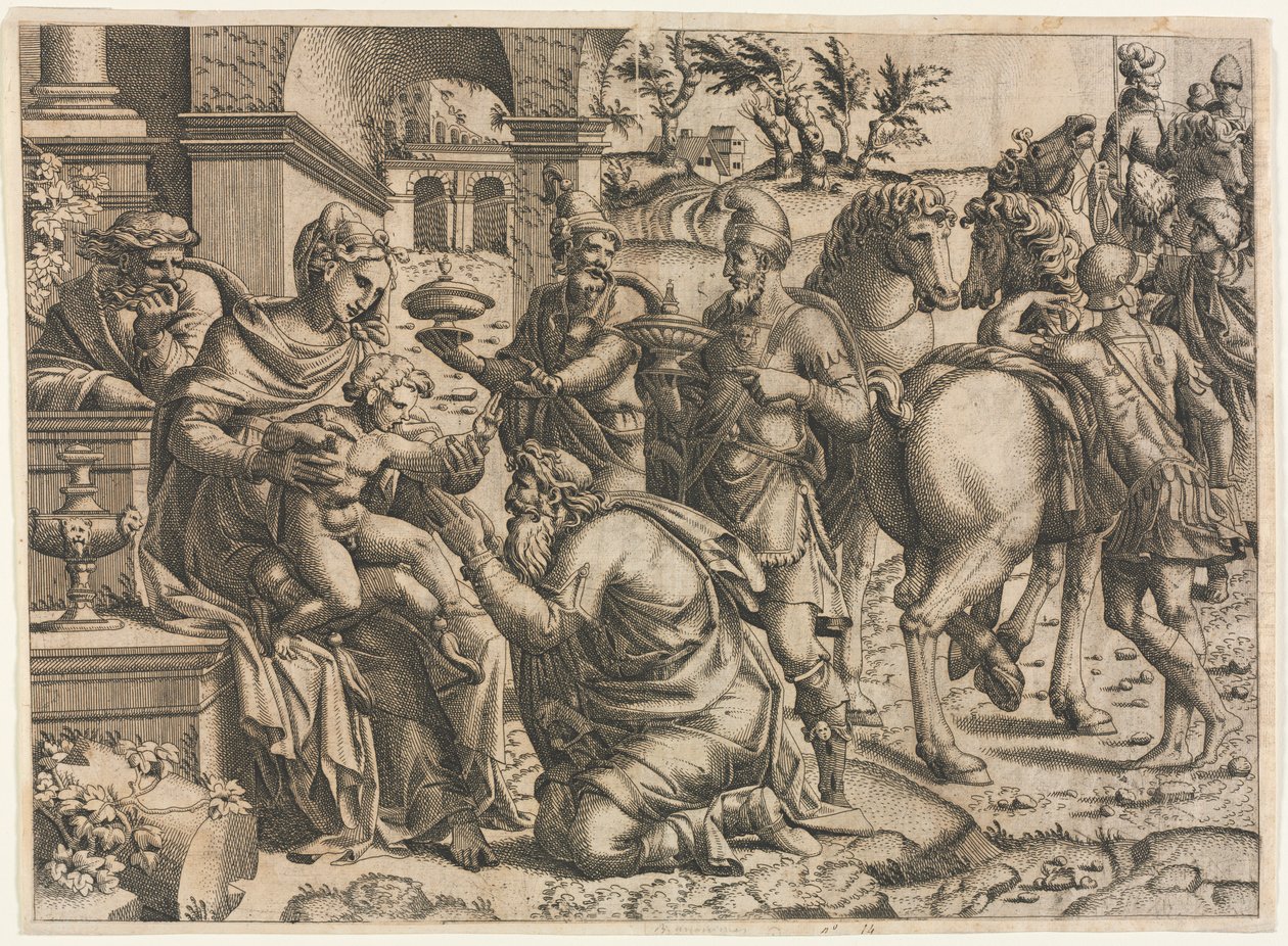 De Aanbidding der Wijzen, ca. 1545 door Jean Mignon