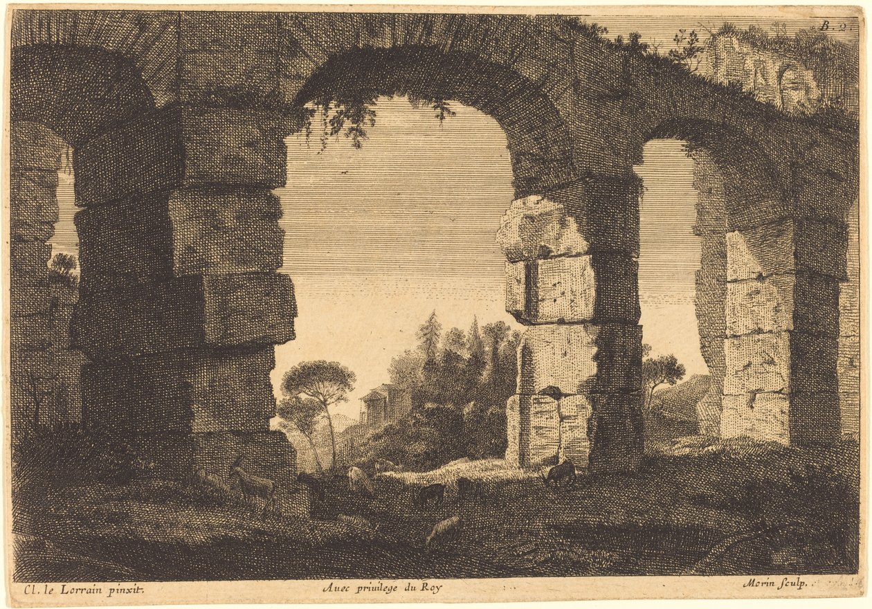 Ruïnes van een aquaduct door Jean Morin after Claude Lorrain